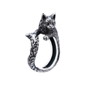 Solid Sterling Silver Cat Motif Ring
