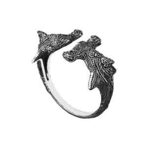 Solid Sterling Silver Hammer Shark Heads Motif Wrap Ring
