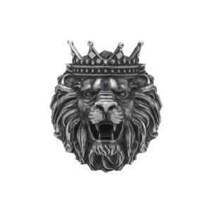 Solid Sterling Silver Lion's Head King Crown Motif Ring