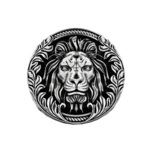 Solid Sterling Silver Lion's Head Ivy Flower Motif Ring