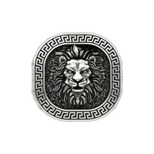 Solid Sterling Silver Lion's Head Ivy Flower Motif Ring