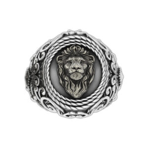 Solid Sterling Silver Lion's Head Ornament Motif Ring