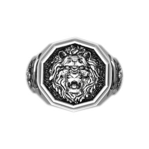 Solid Sterling Silver Lion's Head Motif Ring