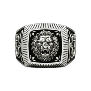 Solid Sterling Silver Lion's Head Motif Fleur-De-Lis Ring
