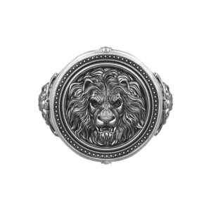 Solid Sterling Silver Lion's Head Ornament Motif Ring
