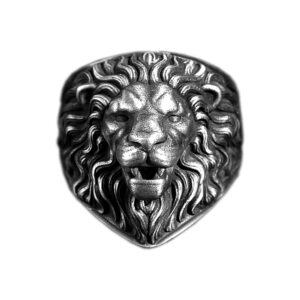 Solid Sterling Silver Lion's Head Ornament Motif Ring
