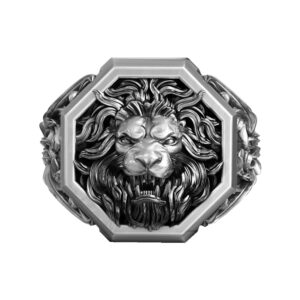 Solid Sterling Silver Lion's Head Baroque Motif Ring