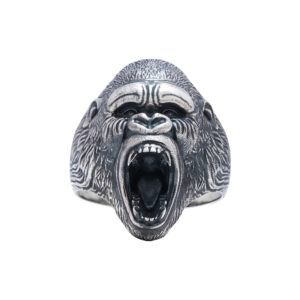 Solid Sterling Silver Roaring Gorilla's Head Motif Ring