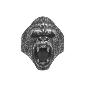Solid Sterling Silver Roaring Gorilla's Head Motif Ring