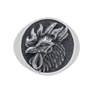 Solid Sterling Silver Rooster's Head Motif Ring