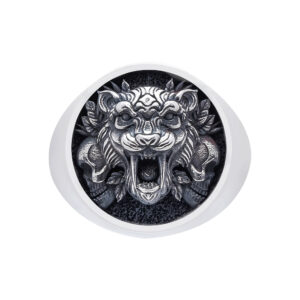 Solid Sterling Silver Tiger's Head With Skulls Motif Ring