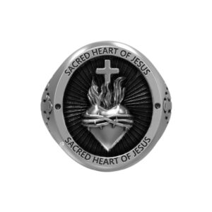 Solid Sterling Silver the Sacred Heart Of Jesus, Cross Christian's Faith Ring