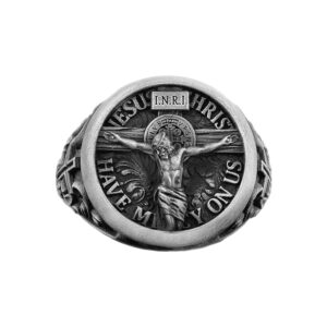Solid Sterling Silver the Jesus Crucifixion Cross Christian's Faith Ring