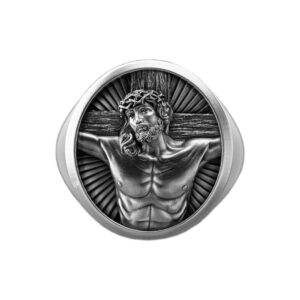 Solid Sterling Silver the Jesus Crucifixion Cross Christian's Faith Ring