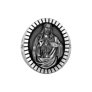 Solid Sterling Silver the Sacred Heart Of Jesus, Cross Christian's Faith Ring