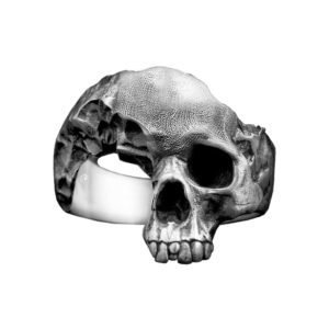 Solid Sterling Silver Wounded Broken Skull Realistic Motif Ring