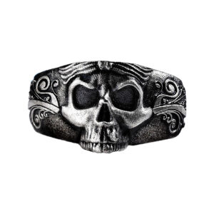 Solid Sterling Silver Skull With Waves Realistic Motif Biker Ring