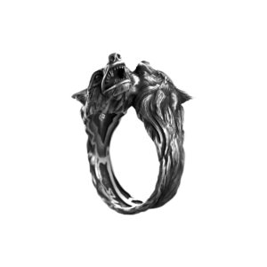 Solid Sterling Silver Double Wolfes's Head Gothic Motif Ring