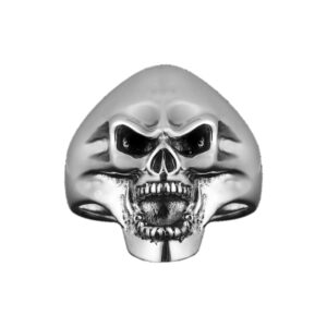 Solid Sterling Silver Screaming Skull Realistic Gothic Motif Biker Ring