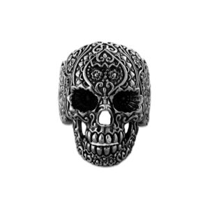 Solid Sterling Silver Sugar Skull Realistic Gothic Motif Biker Ring
