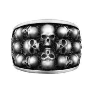 Solid Sterling Silver Skulls Catacomb Gothic Motif Biker Band Ring