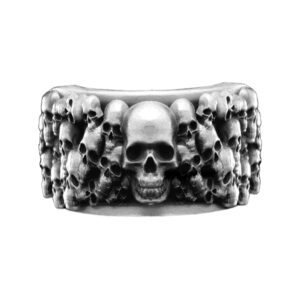 Solid Sterling Silver Pile Of Skulls Catacomb Gothic Motif Biker Band Ring