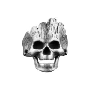 Solid Sterling Silver Skull Tree Bark Fantasy Motif Biker Ring