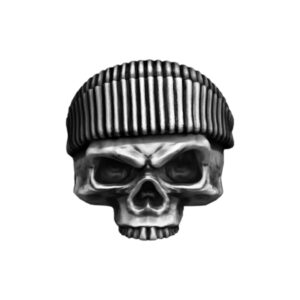 Solid Sterling Silver Beanie Bearded Skull Gothic Motif Biker Ring