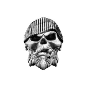 Solid Sterling Silver Beanie Bearded Cigar Skull Gothic Motif Biker Ring