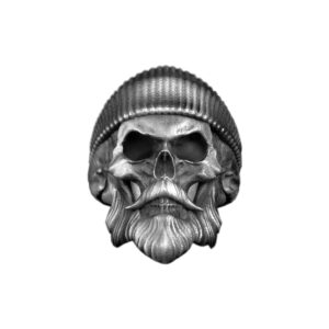 Solid Sterling Silver Beanie Bearded Hipster Skull Gothic Motif Biker Ring