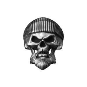Solid Sterling Silver Beanie Bearded Hipster Skull Gothic Motif Biker Ring