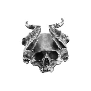 Solid Sterling Silver Evil Demon Skull's Head Gothic Motif Biker Ring