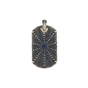 David Yurman Sterling Silver Natural Collection Sea Urchin Dog Tag Pendant with Natural Sapphire