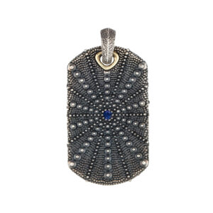 David Yurman Sterling Silver Natural Collection Sea Urchin Dog Tag Pendant with natural Sapphire