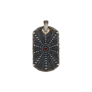 David Yurman Sterling Silver Natural Collection Sea Urchin Dog Tag Pendant with Natural Ruby