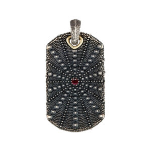 David Yurman Sterling Silver Natural Collection Sea Urchin Dog Tag Pendant with natural Ruby
