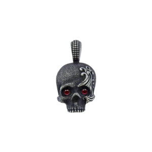 David Yurman Sterling Silver Waves Collection Skull Pendant With Genuine Ruby Eyes