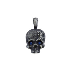 David Yurman Sterling Silver Waves Collection Skull Pendant With Genuine Sapphire Eyes