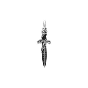 David Yurman Sterling Silver Waves Collection Dagger Amulet Pendant With Genuine Pave Black Diamonds
