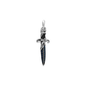 David Yurman Sterling Silver Waves Collection Dagger Amulet Pendant With Genuine Pave Sapphire