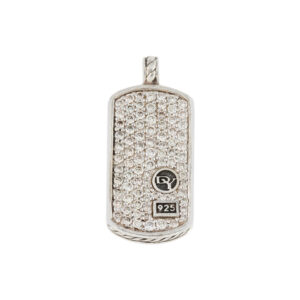 David Yurman Sterling Silver Chevron Collection Tablet Tag Pendant With Genuine Pave Diamonds