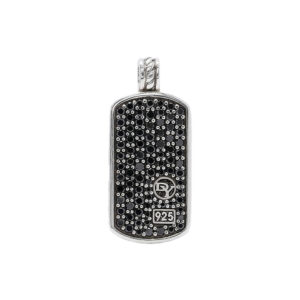 David Yurman Sterling Silver Chevron Collection Tablet Tag Pendant With Genuine Pave Black Diamonds